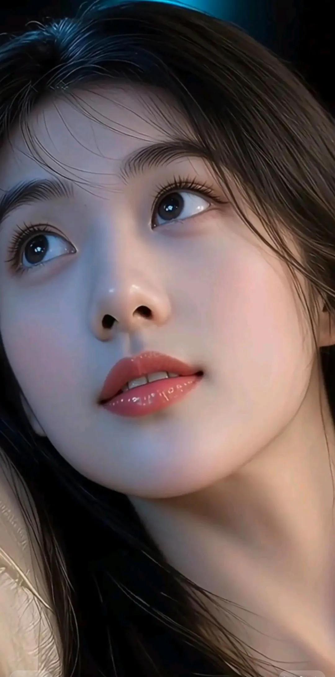 她静静地仰望着，仿佛被星空吸引，那双眼睛充满了对未知的好奇。
温柔大眼睛女孩 眼