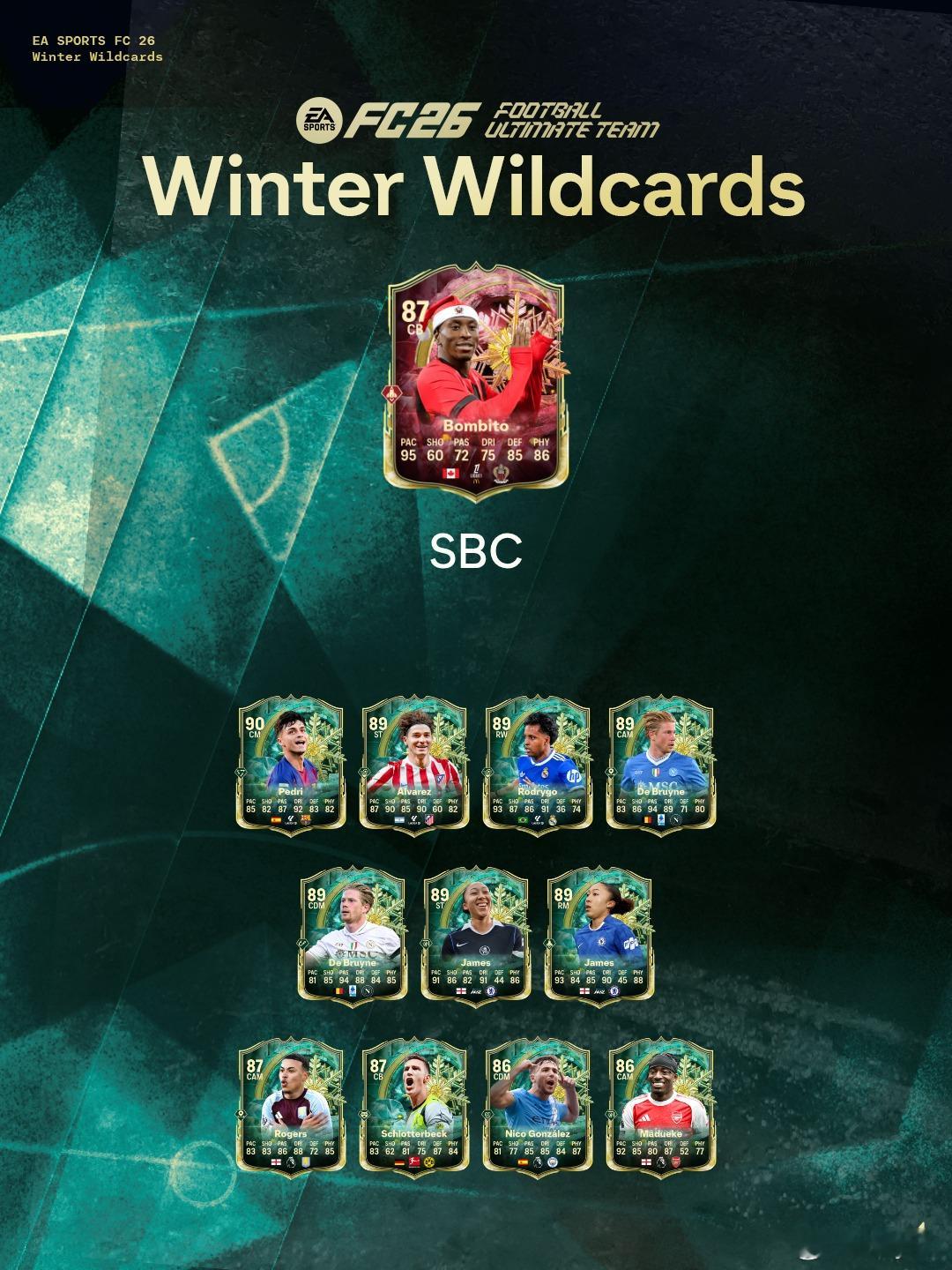 12月26日新增SBC：• 圣诞欢歌挑战• 重大比赛• Moïse Bombit