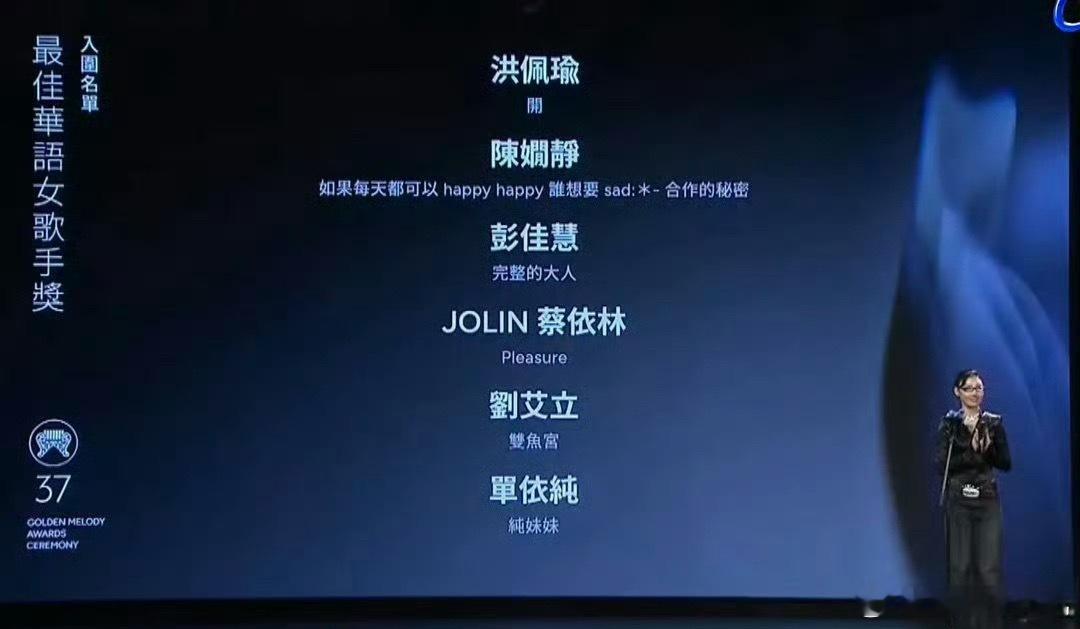 金曲奖最佳华语女歌手入围名单：洪佩瑜 - 《明》陳嫻靜 - 《如果每天都可以 h