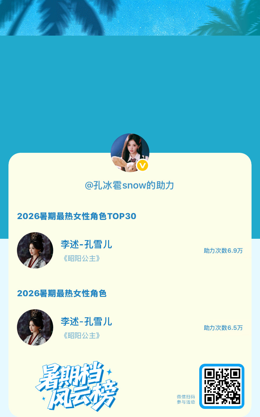 【暑期档风云榜】活动进行中，快来助力她成为今夏最热！2026暑期最热女性角色  
