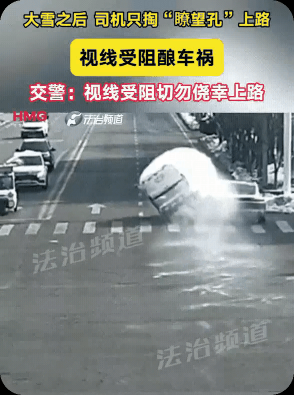 车上全是雪，这个人也是够懒的了，为什么不把车上学打扫干净之后再上路？结果上路之后