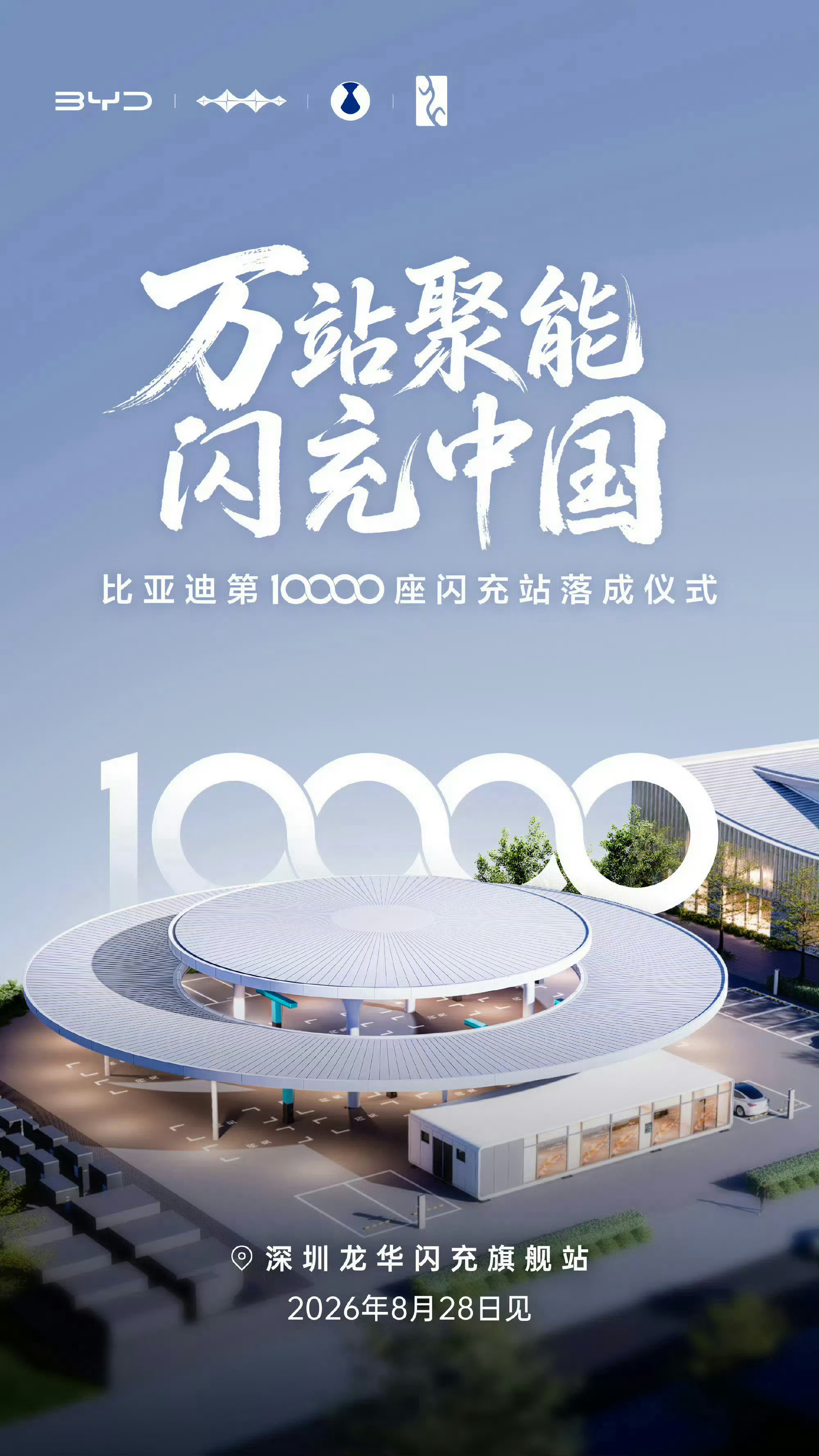 比亚迪第1万座汽车闪充站明日落成比亚迪明天第1万座闪充站就要在深圳龙华落成了。从