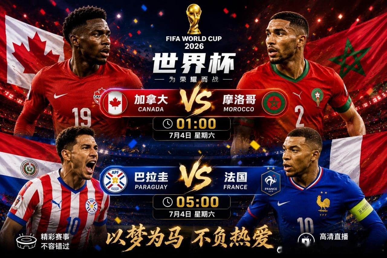 世界杯两场焦点战来了！🕐 01:00 🇨🇦加拿大 VS 摩洛哥🇲🇦🕔