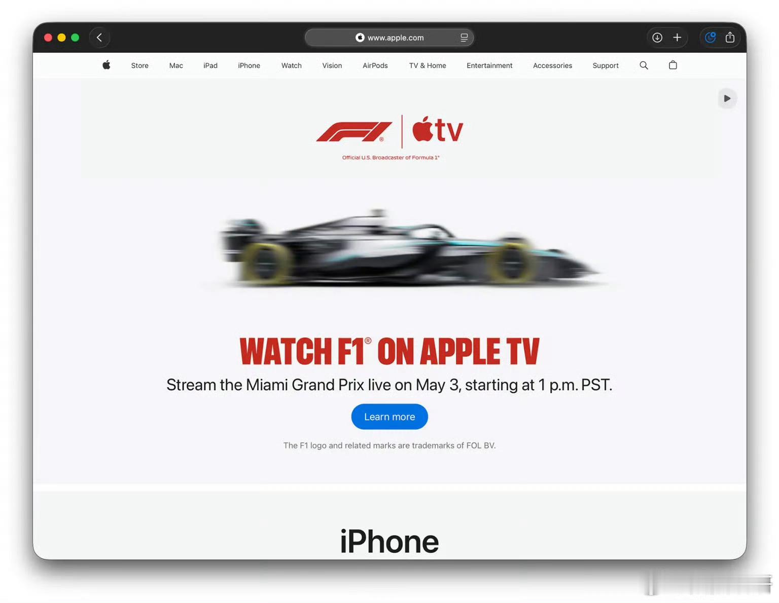 天空体育包揽F1欧洲核心转播市场版权，直接阻碍了Apple把F1流媒体转播业务拓