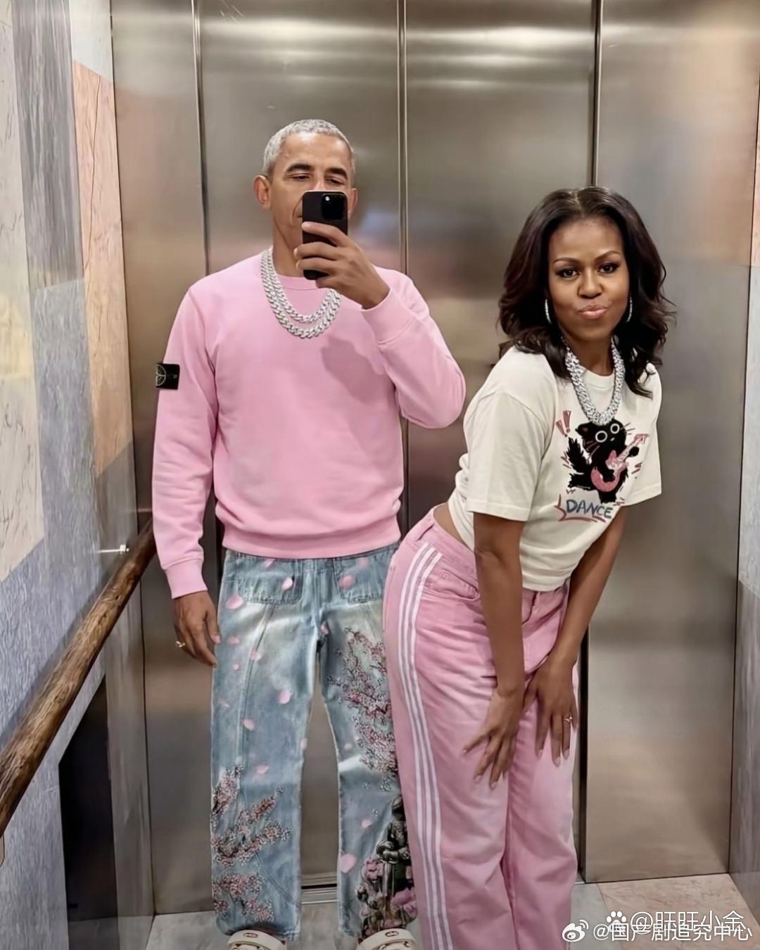 奥巴马和米歇尔穿情侣装庆生 