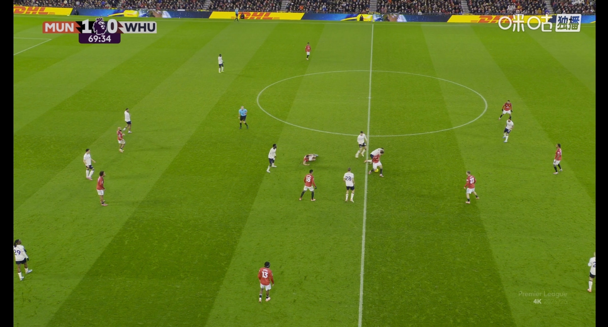 一个令人发指的回合：当曼联和西汉姆联还在中线争夺球权时，曼联双翼卫竟然落在前场那