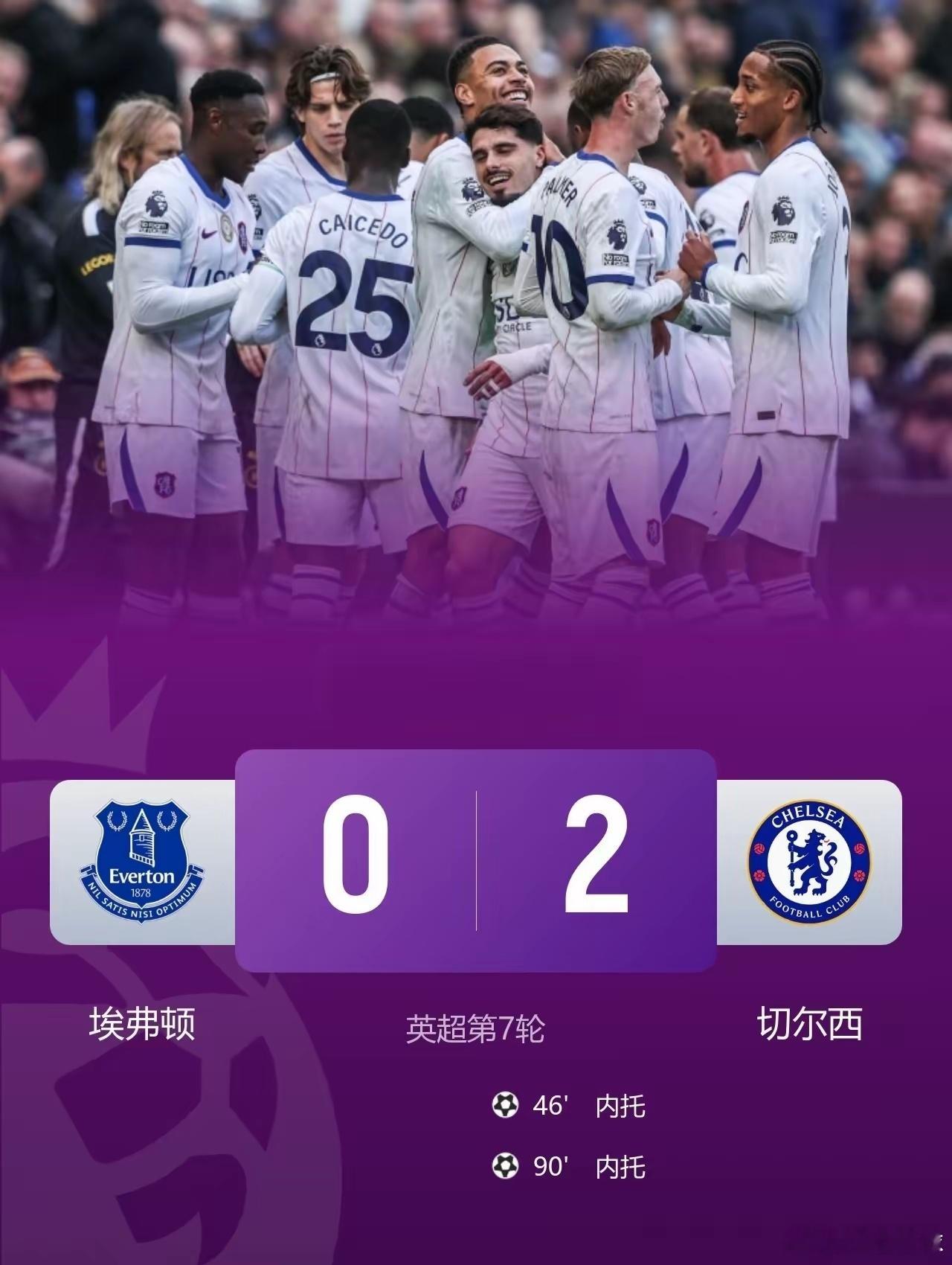 英超[超话] 切尔西客场2-0埃弗顿终结连续22场丢球纪录，取得两连胜暂升英超第