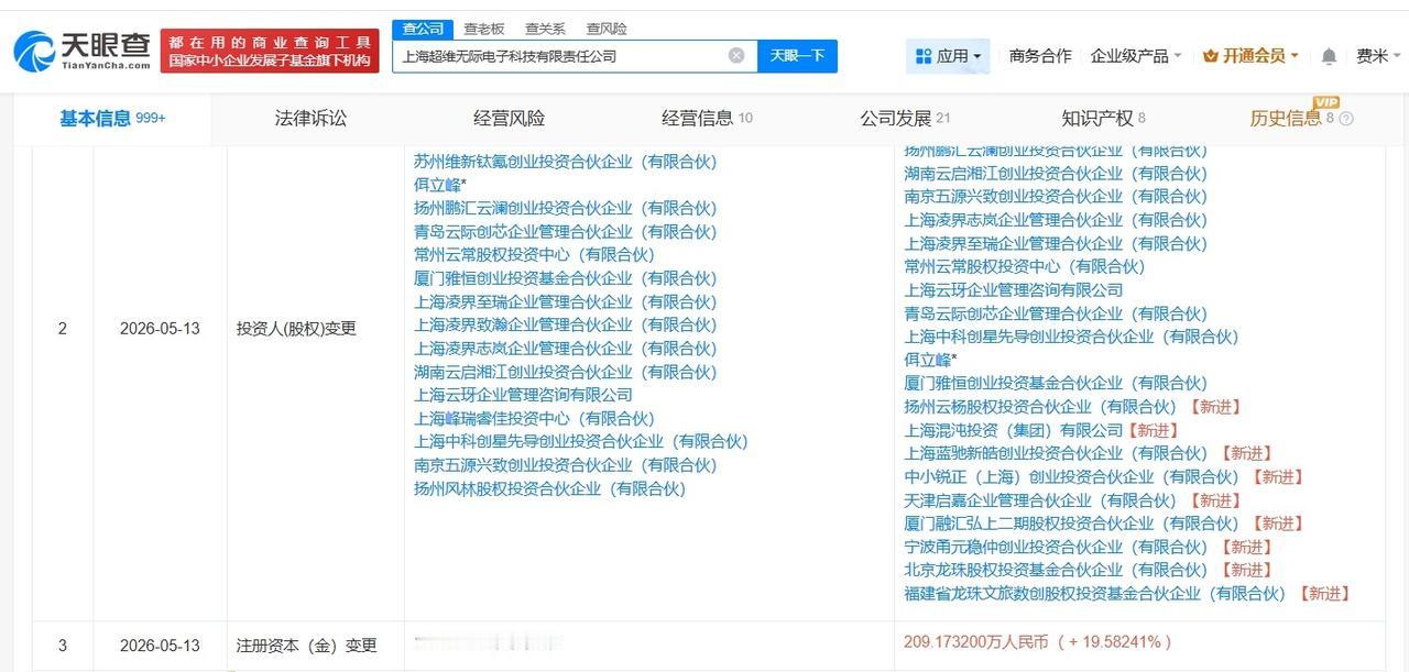美团龙珠等入股AI软件开发商超维无际
天眼查App显示，近日，上海超维无际电子科