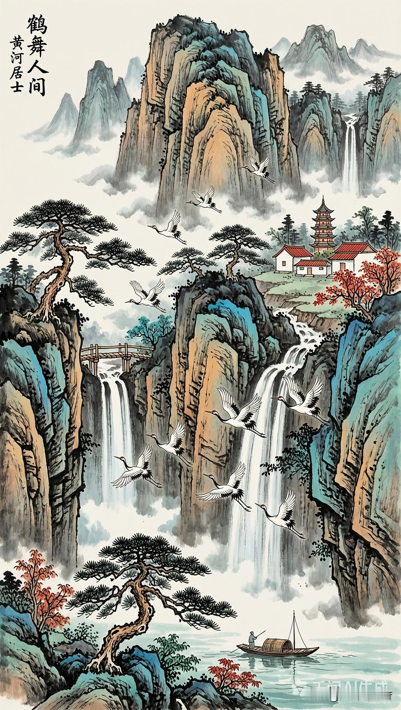 国画水墨画《鹤舞人间》水墨画新作