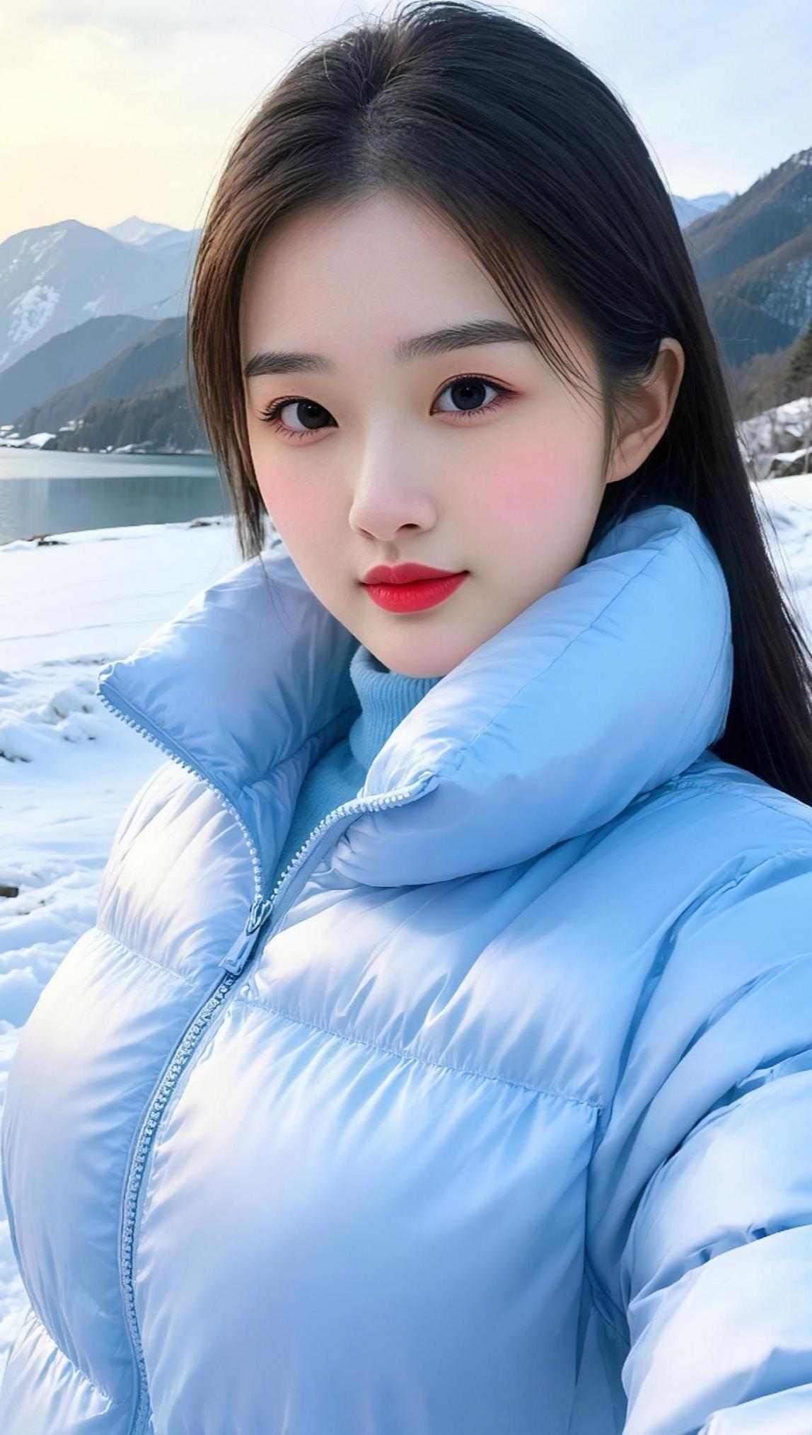 雪地清新自拍  颜值在线 甜美女孩穿搭