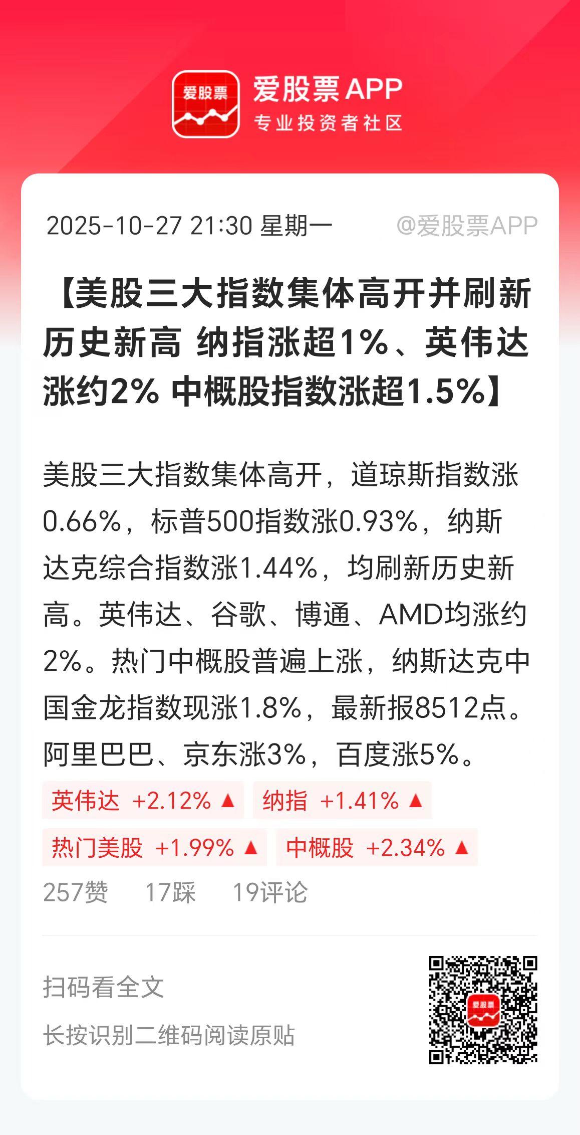 今晚美股三大指数又刷新新高了，中概股也大涨，现在是全球牛市啊。人家都是历史新高了