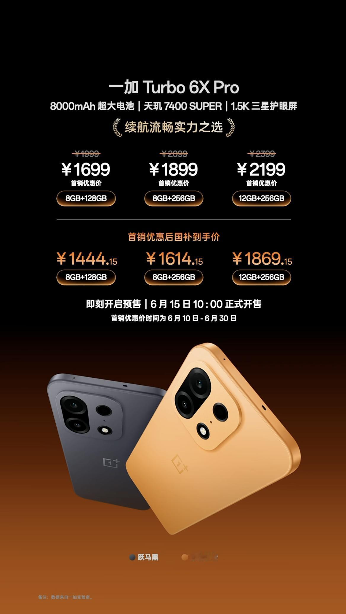 一加 Turbo 6X Pro 正式发布，8+128GB 首销 1699 元、8