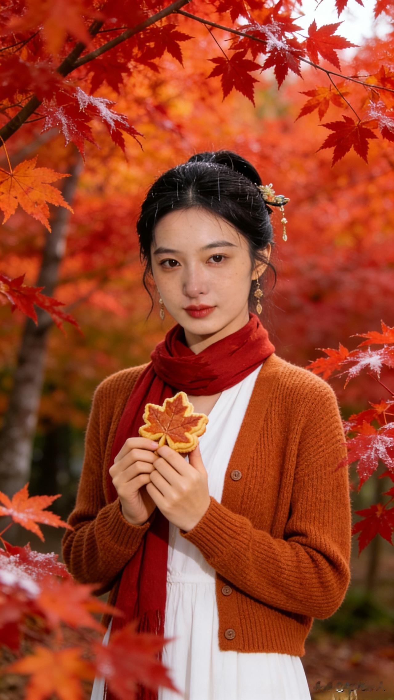 望着山前染霜的红枫瞅了许久，茶盏渐凉了也没凑出下句——
上联：秋霜染枫枫燃霞
下