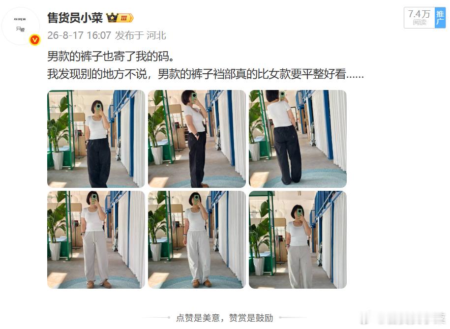 今天上的男裤是8月17号试穿的几条。我们感觉都还可以。这个工厂是我们合作过几次的