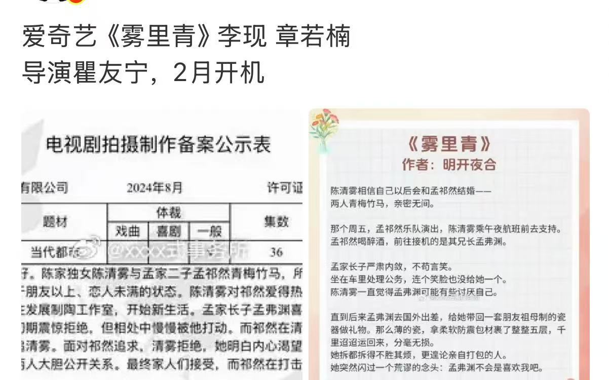 李现章若楠雾里青网传李现章若楠合作雾里青网传李现章若楠合作雾里青，期待，