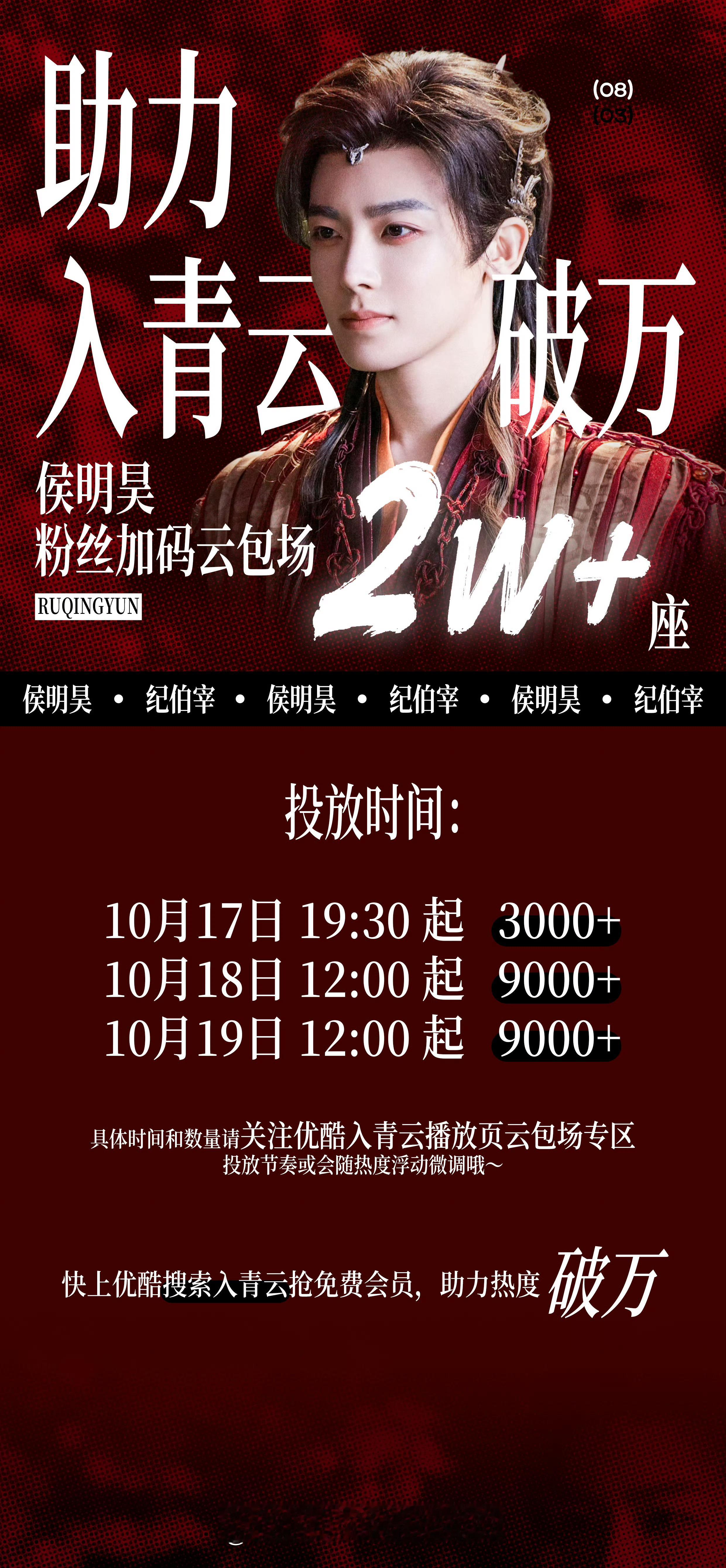 侯明昊粉丝为《入青云》加码云包场2W+青云座上宾都来看纪伯宰啊！入股不亏！10.