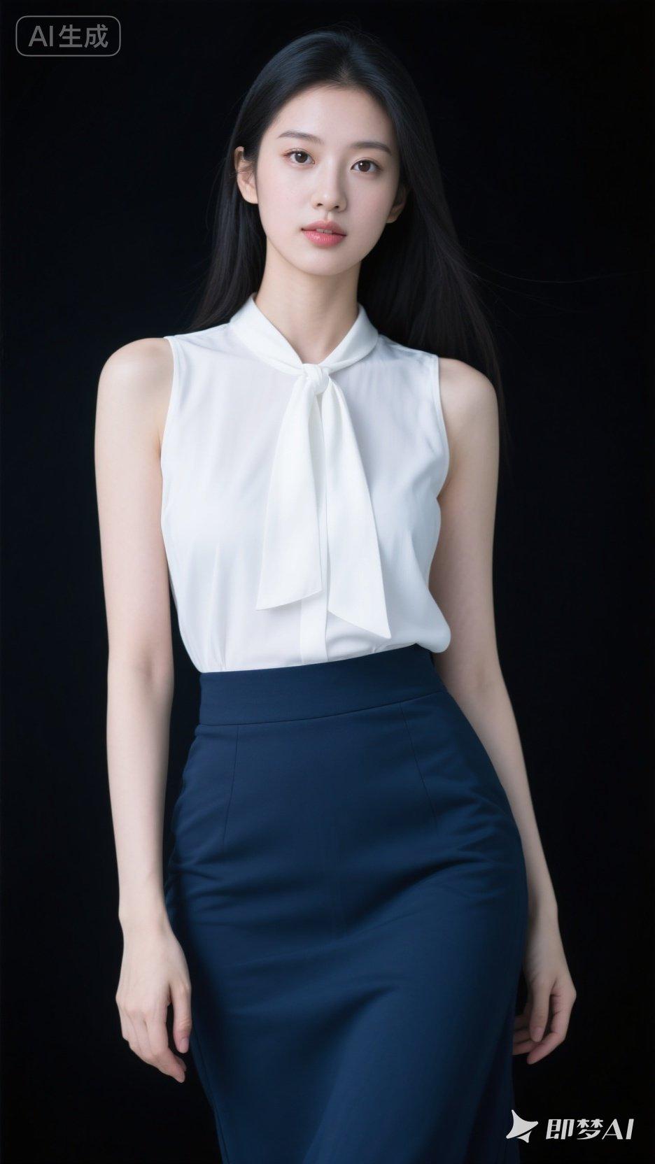 优雅白衬衫+深蓝裙，简约而不失时尚感，尽显职场女性魅力！👗💄