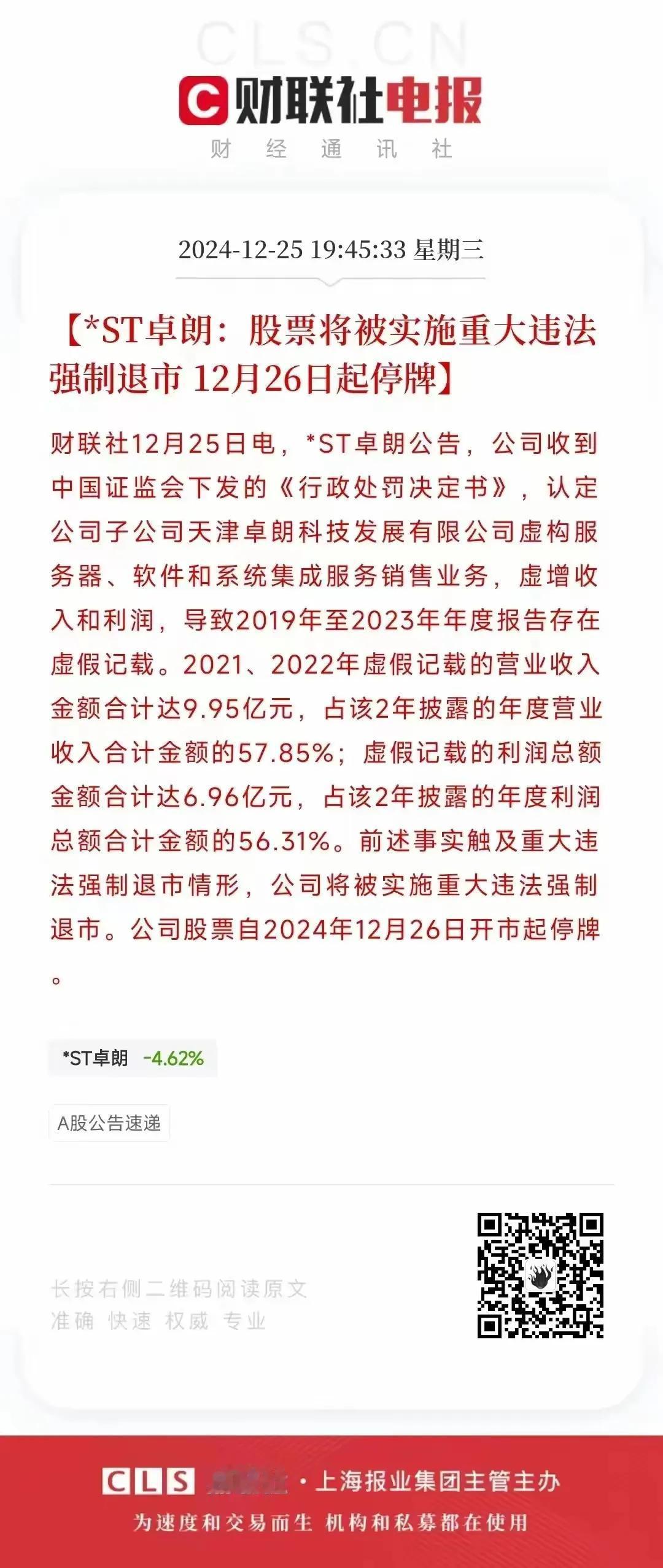 财务造假石锤被强制退市！
资本市场的监管越来越严格，对优质资产是利好，会把资金往