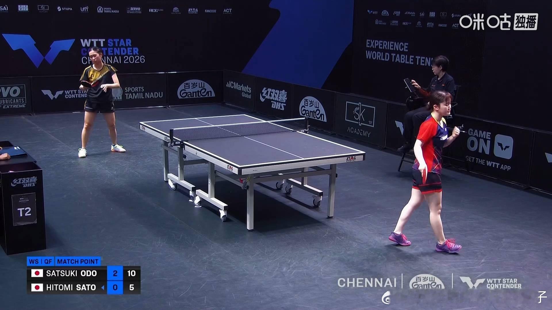 大藤沙月3比0佐藤瞳（8，9，5）晋级2026WTT金奈球星挑战赛女单半决赛半决