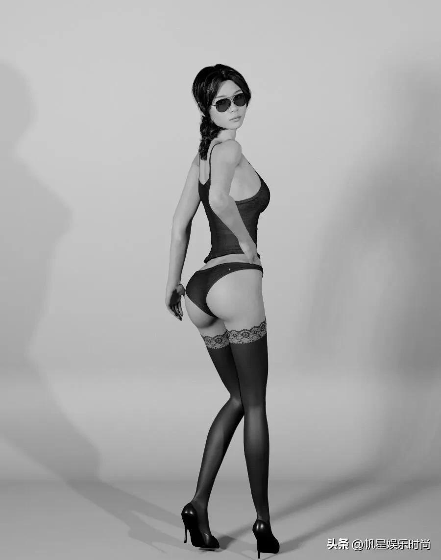 这组黑白写真巧妙地将性感与简约融合，达到了恰到好处的境界。吊带紧身衣精准勾勒出流