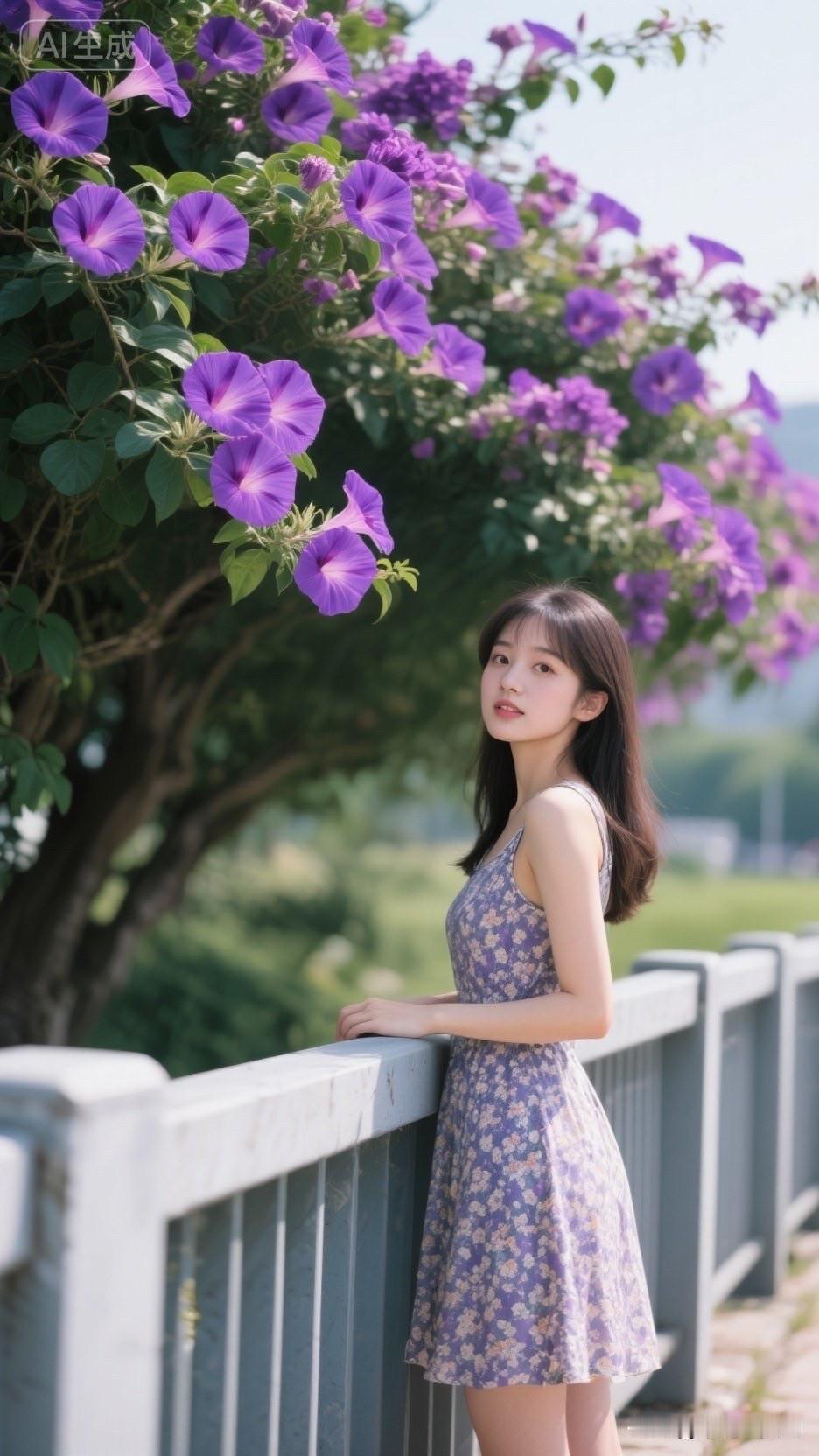 夏日花海中的少女，浪漫与宁静并存。