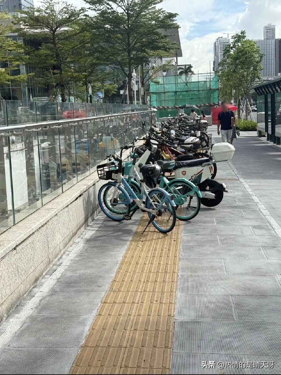 为什么国内的盲道都是摆设？今天走路上看到一个地铁口路上盲道停满了电动车自行车。突