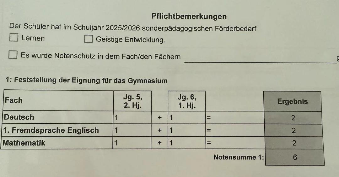 🇩🇪拿到娃成绩放心了，Gymnasium应该稳了
今年改政策直接只看德语，数