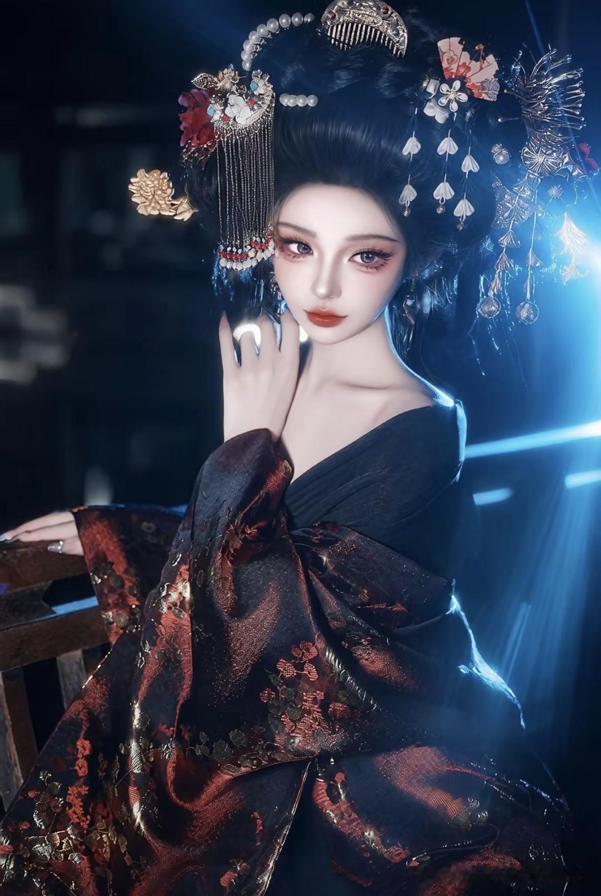 红妆美人倚栏立，笑看红尘如梦。红妆美人图 轻描淡写女红妆 湖畔红妆自拍 仕女红妆