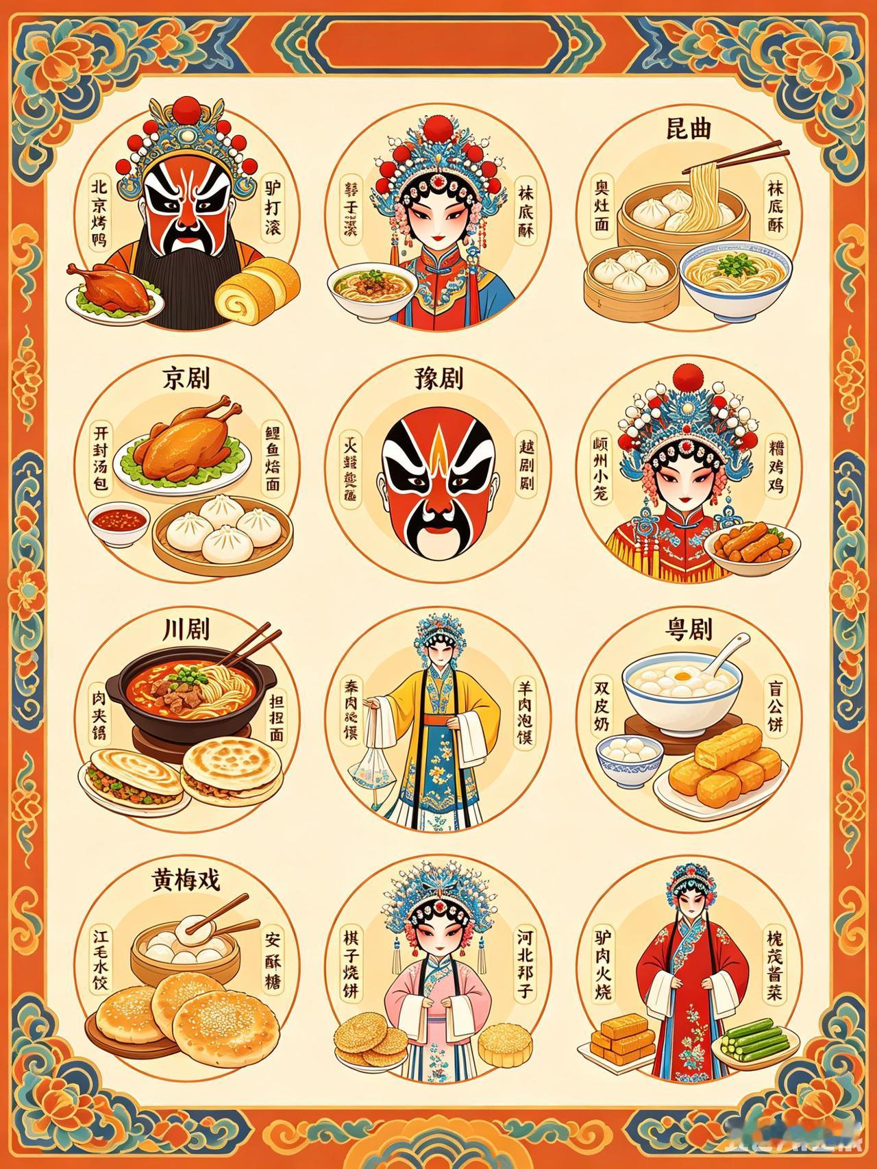 全国各地戏曲+美食排名

一方水土一方戏，八方风味八方鲜。
品各地特色美食，赏传