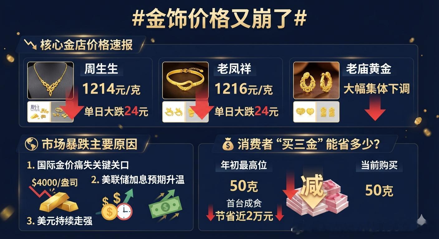 金饰价格又崩了 受美联储加息预期升温推动美元走强、国际金价大跌等因素影响，国内金