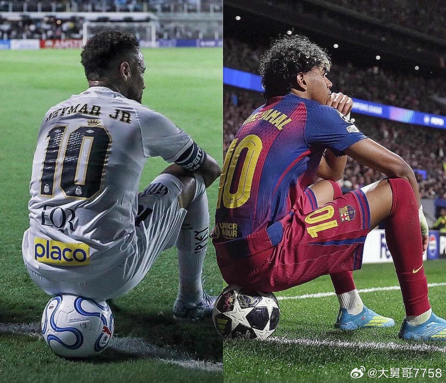 ⚽️🪑内马尔做出了与拉明·亚马尔相同的动作——坐在足球上，等待比赛重新开始。 