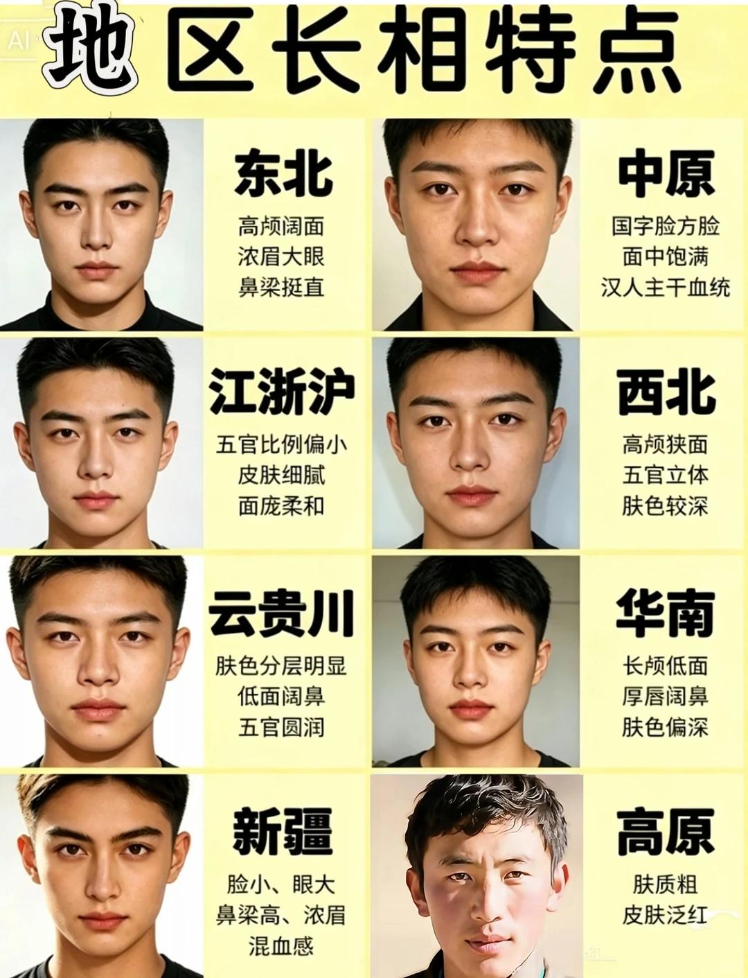 不同地区的男生长相，真各自有特点吗？