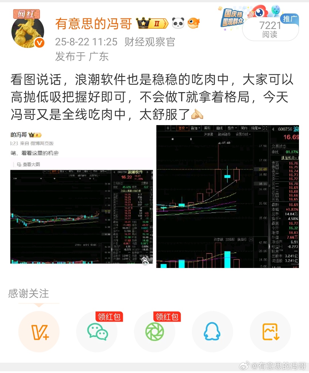 浪潮软件也是来到新高了，这一波上来也是相当给力的，一直做T一直爽，完美阿[吃瓜]