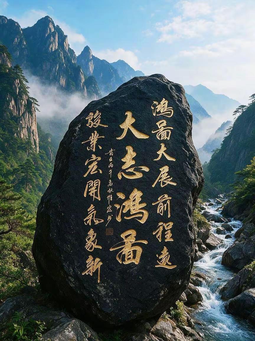 维安原创书法作品展示。AI金石书法山涧图