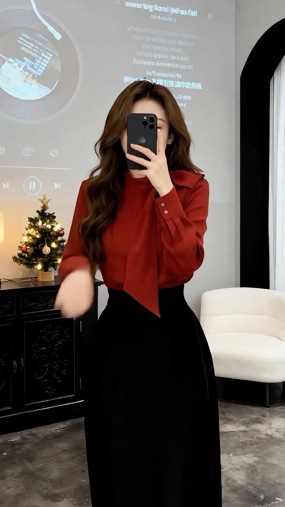 韩系穿搭 新年穿搭打底衫 内搭外穿都好看 红色系