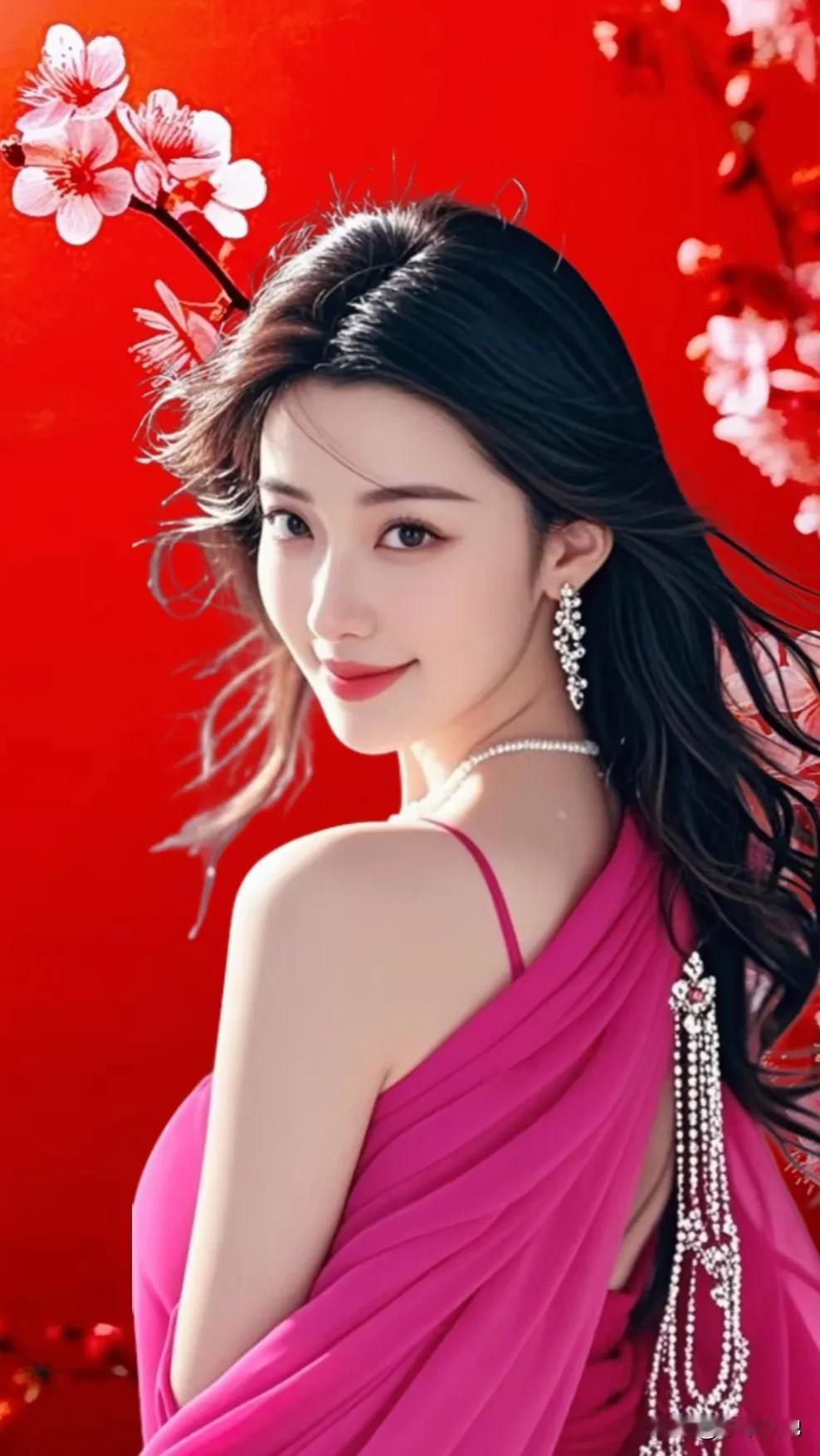 樱花映红妆，那是一幅极美的画面。女子站在樱花树下，樱花映照着红妆，那画面如同从诗