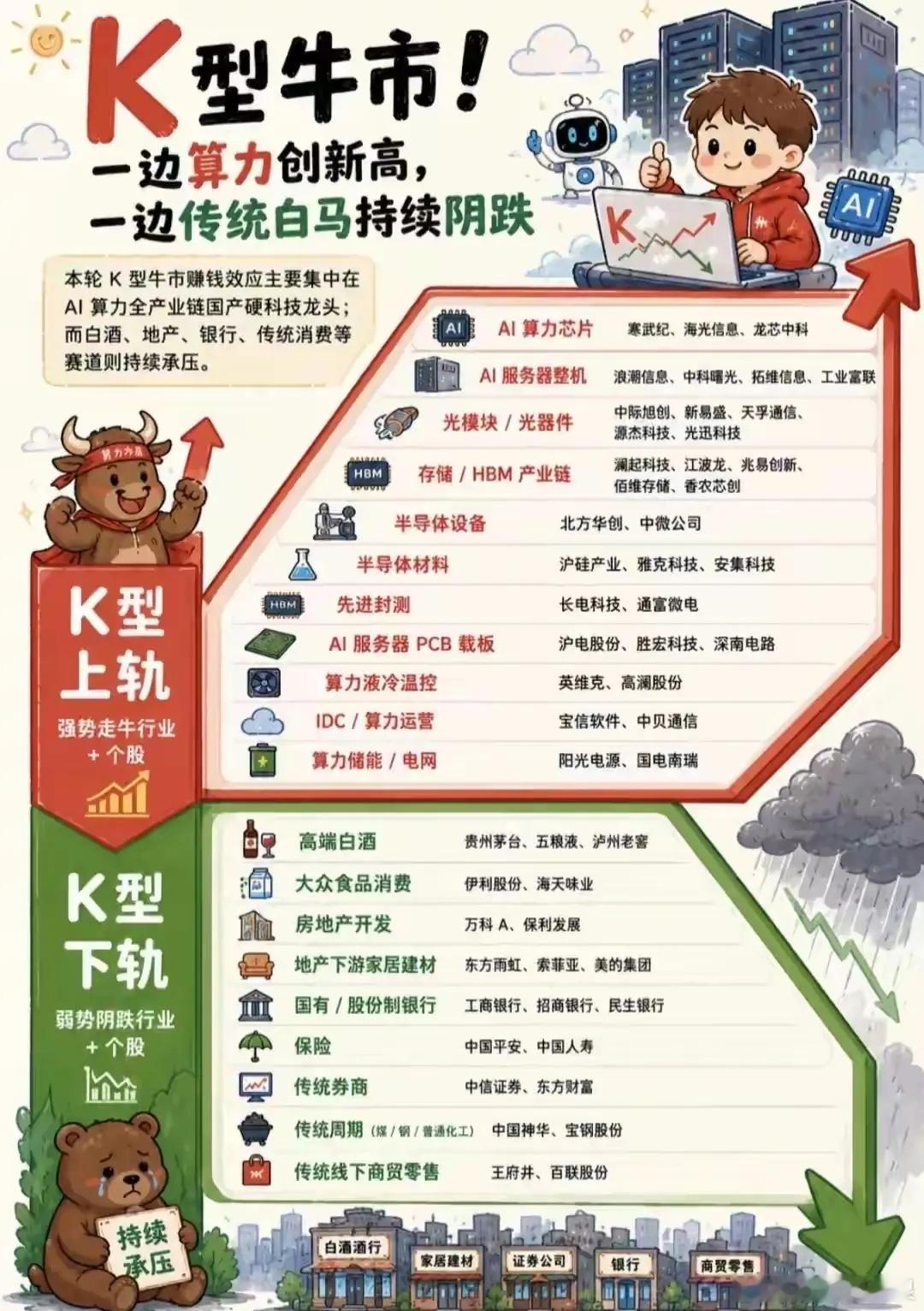 这个市场属于K型牛市！一边算力创新高，一边传统白马持续阴跌 