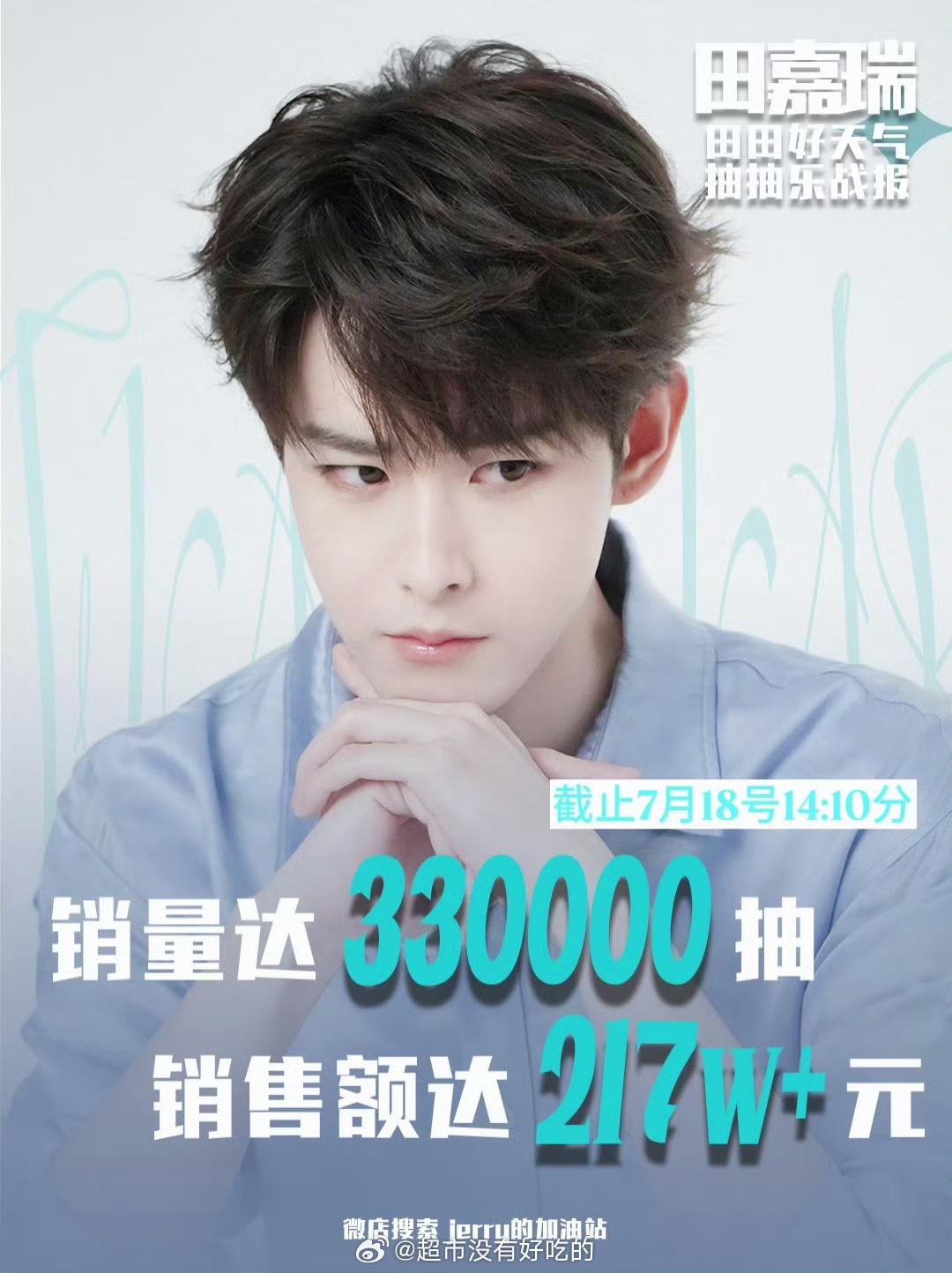 田嘉瑞家ccl截止今日14:10分销量达:330000抽，总销售额破217w➕好