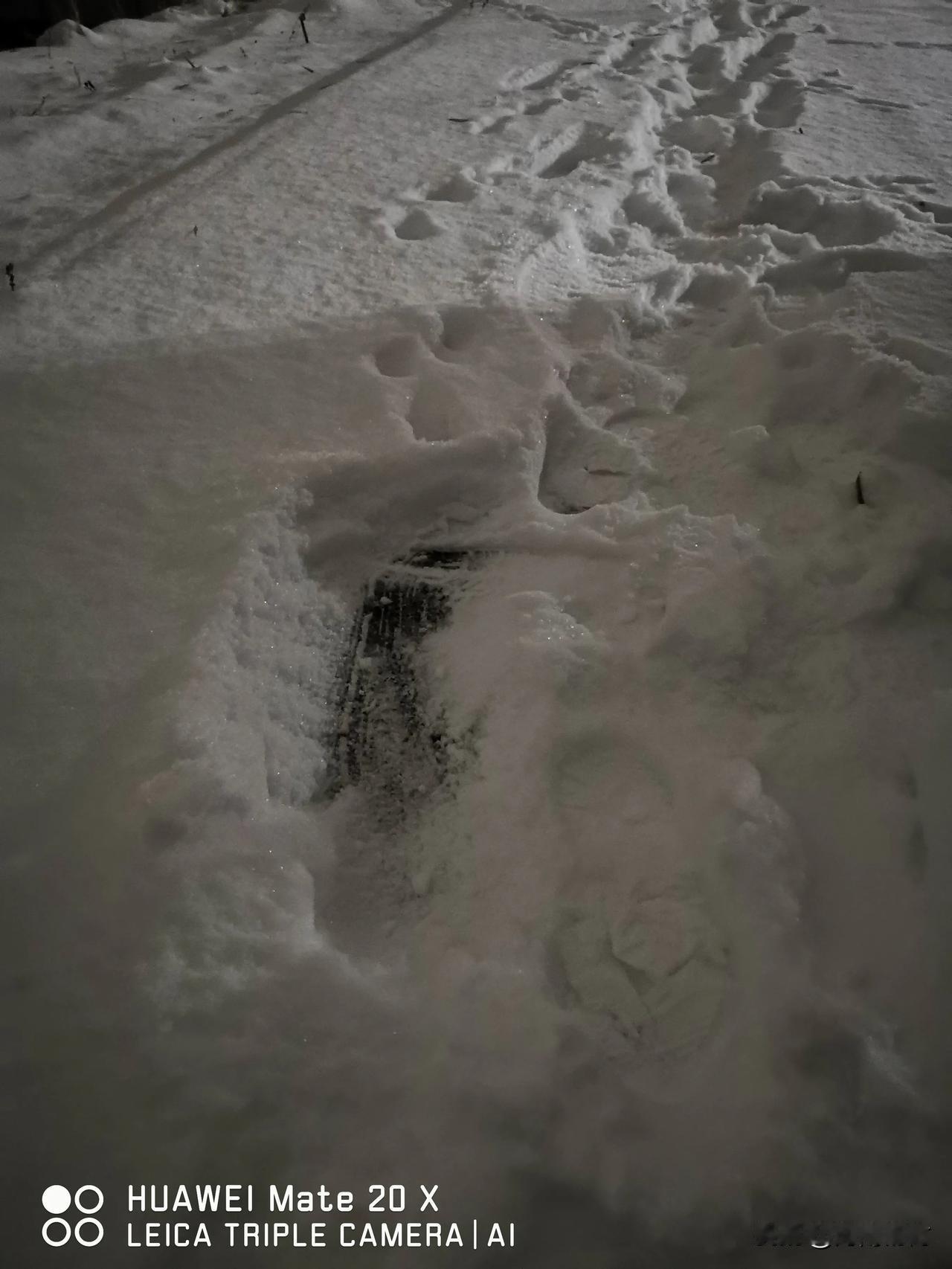 新疆双河市的夜境：
雪白是主流，道路中间走；
要问雪多厚，一拳肯定有。