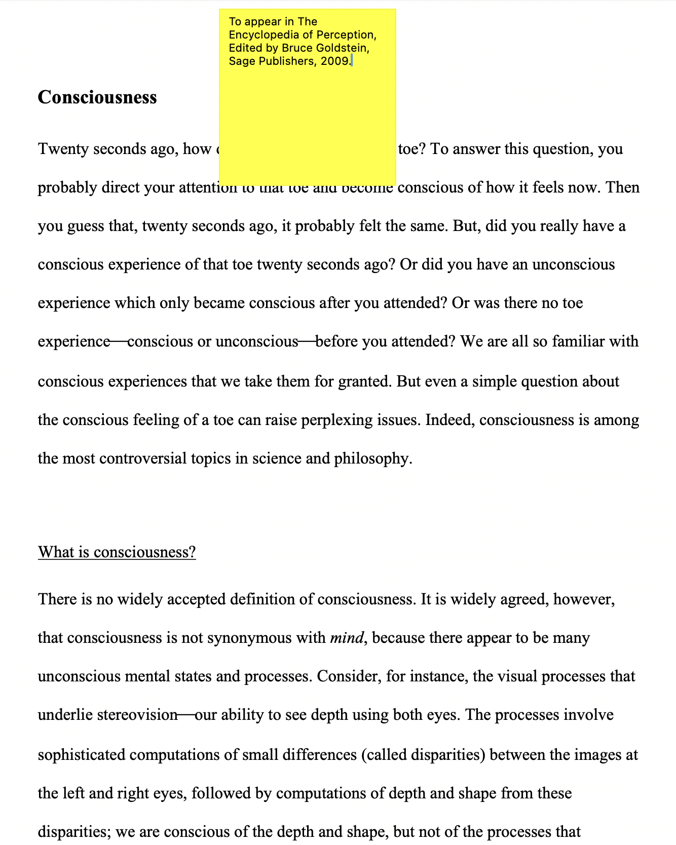 Hoffman 2009年写了一篇文章， Consciousness这篇文章里提