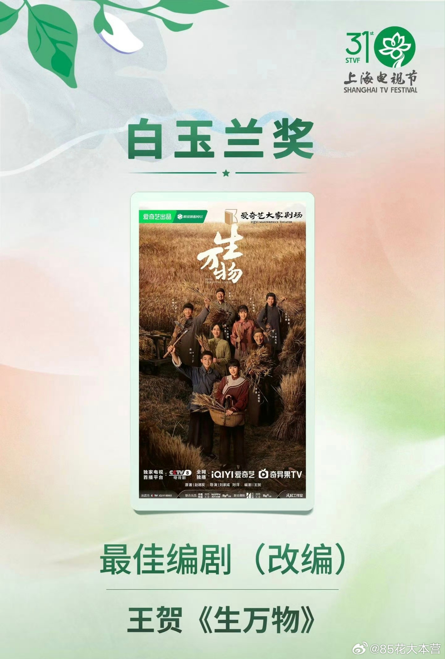 第31届白玉兰奖最佳编剧（改编）——王贺《生万物》《生万物》大结局的走马灯回放，