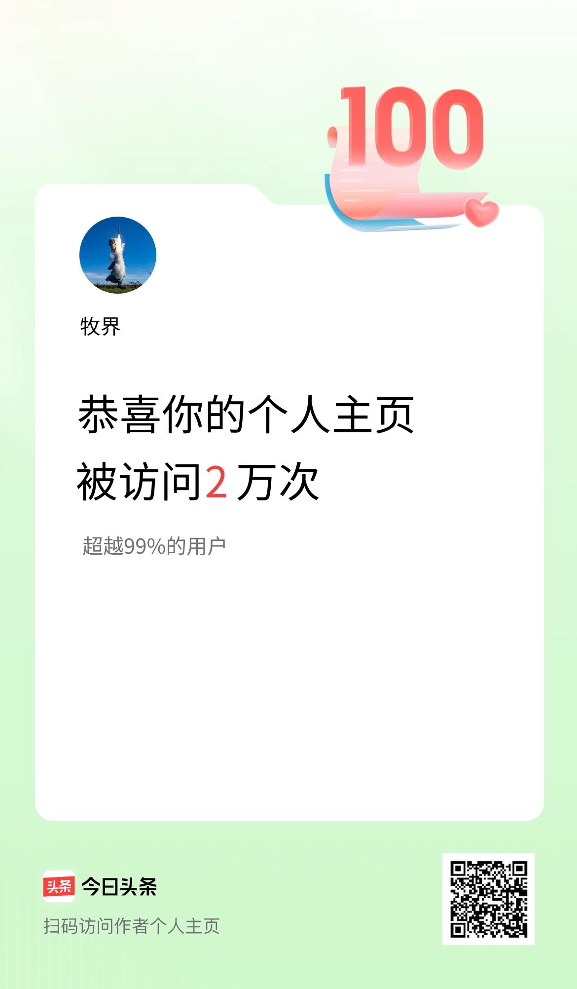 我的头条个人主页被访问2万次啦！