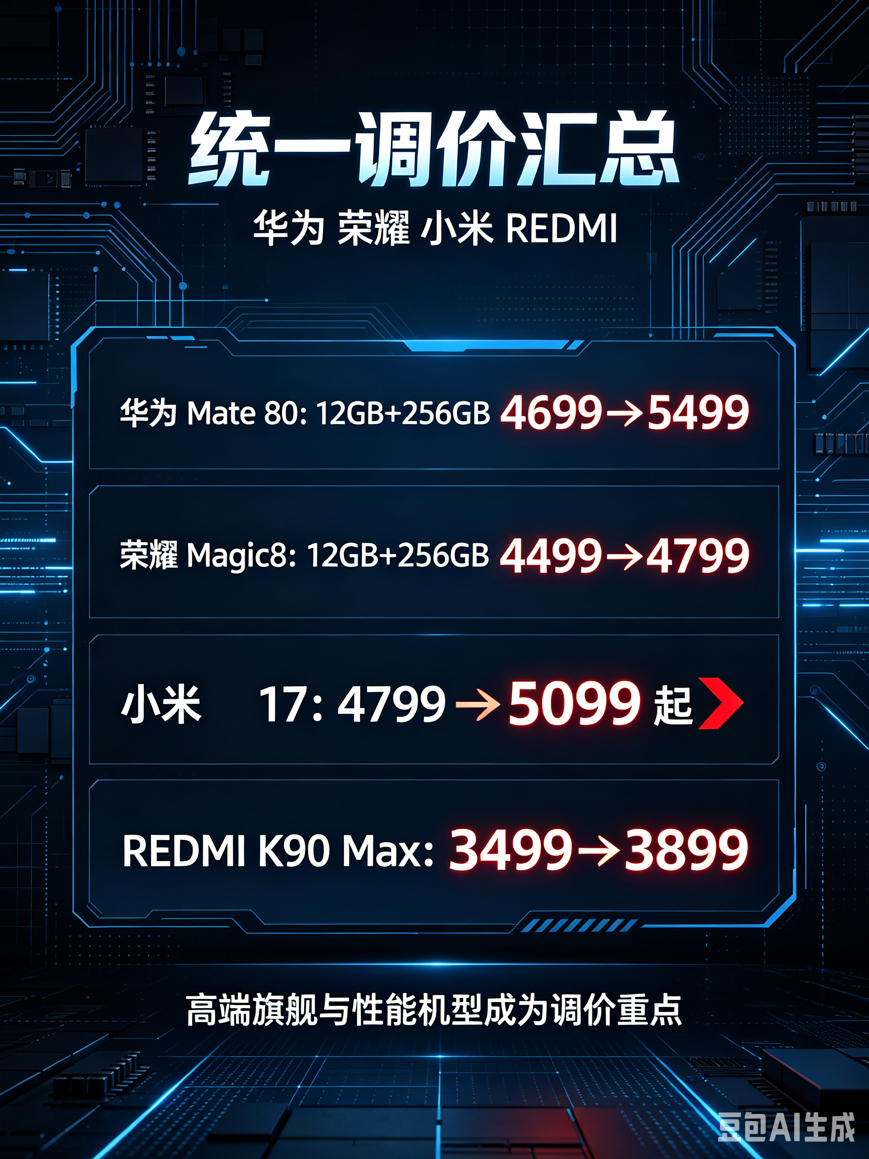 【多款手机统一调价】多款手机正式涨价  9月1日，小米、华为、荣耀等多款手机统一