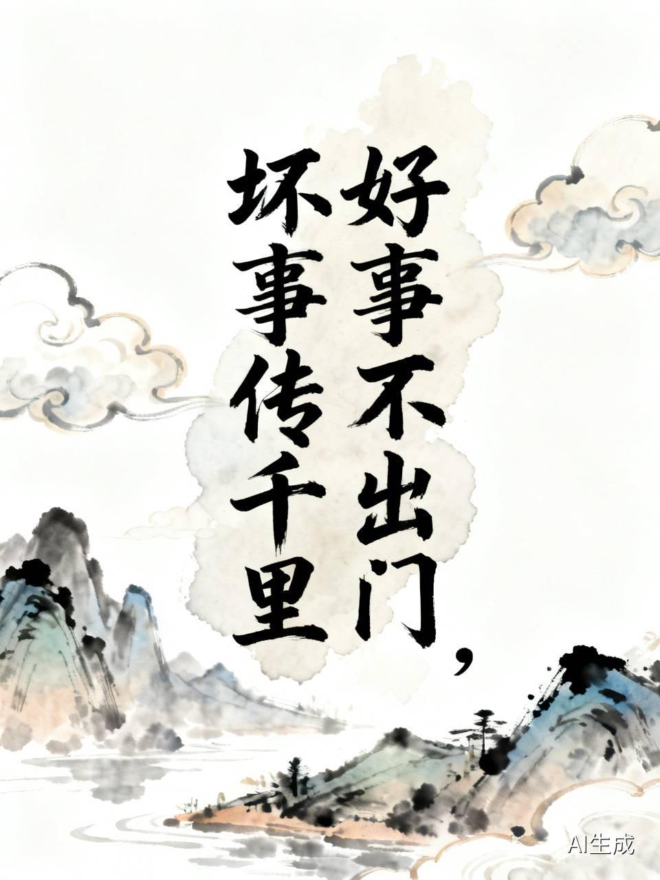 这对联俗语意思相反，平仄相对（“好事”对“坏事”，“不出门”对“传千里”），是天