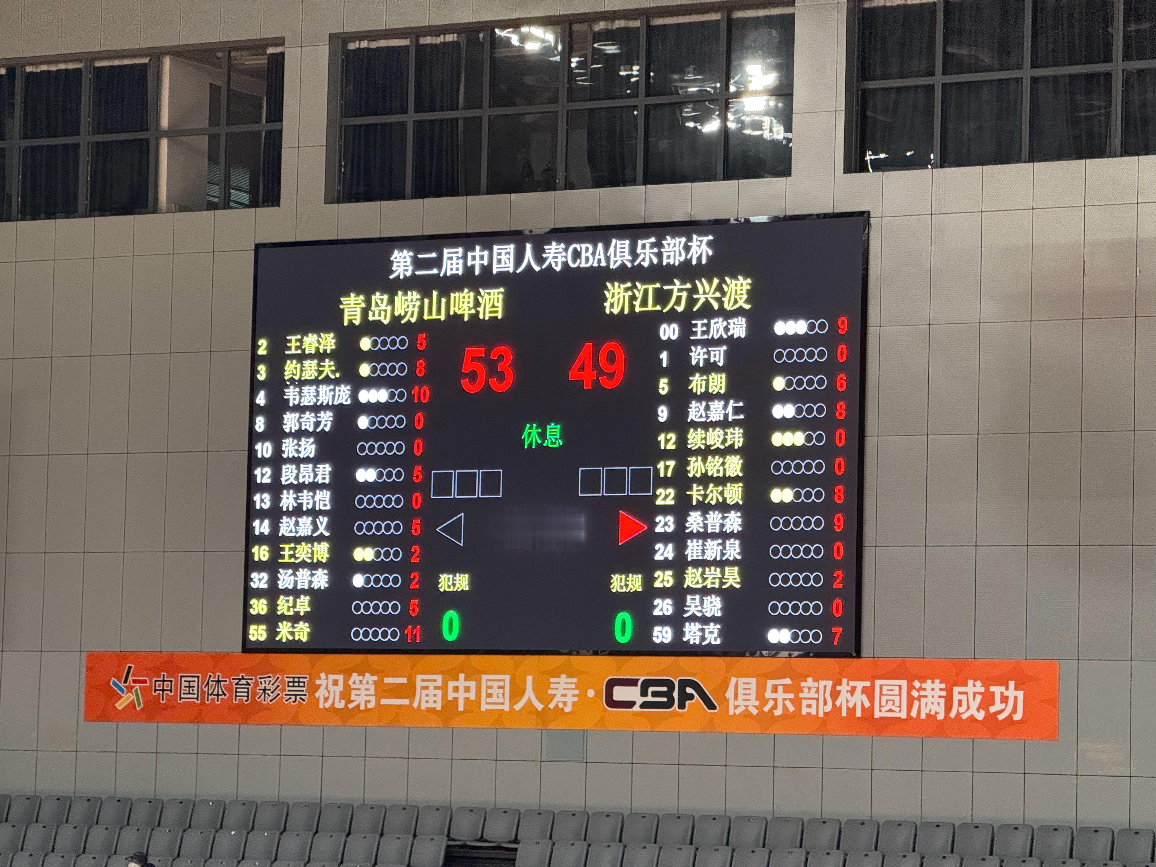 上赛季的1/4决赛对手再相遇，青岛半场反超广厦，广厦后场双核布朗和孙铭徽今天实在