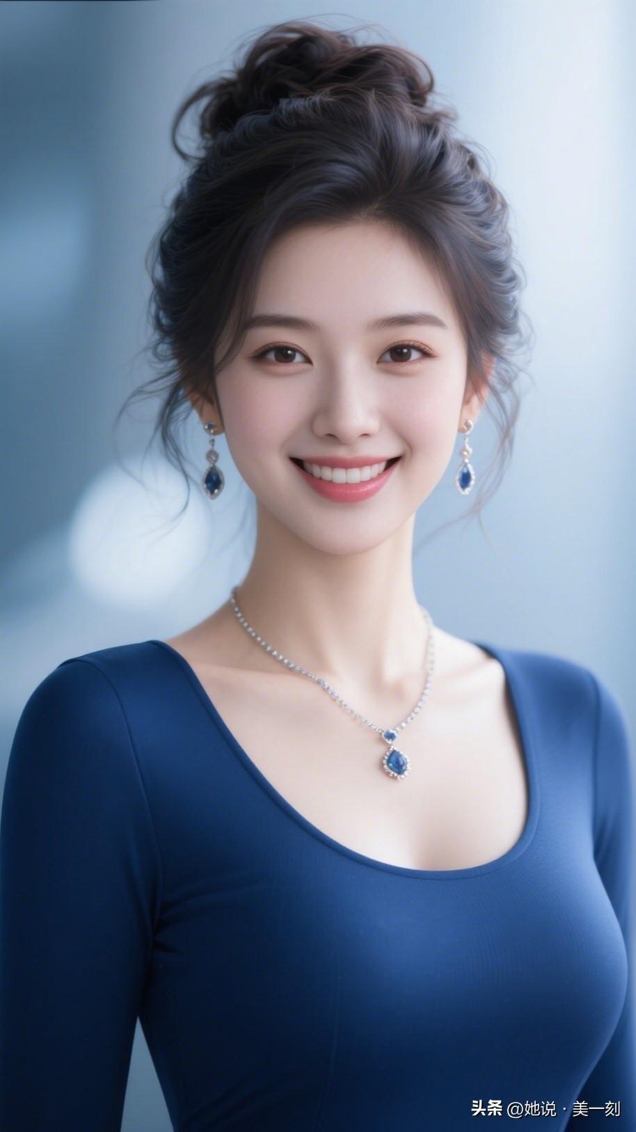 优雅蓝调，微笑如春日暖阳，尽显温柔魅力！🌸💙时尚穿搭饰品分享