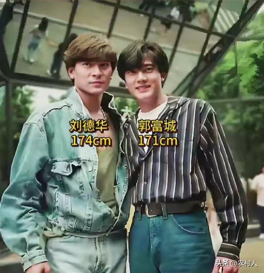 虽然郭富城没有刘德华高，但是他的腿非常长，几乎到刘德华的腰了。刘德华的身材是五五