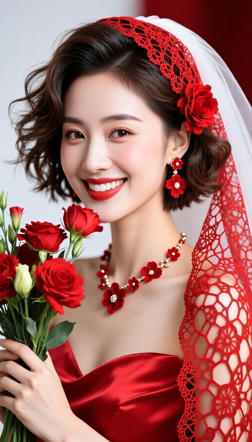 甜美新娘，红玫瑰相伴，幸福满满！🌹💍