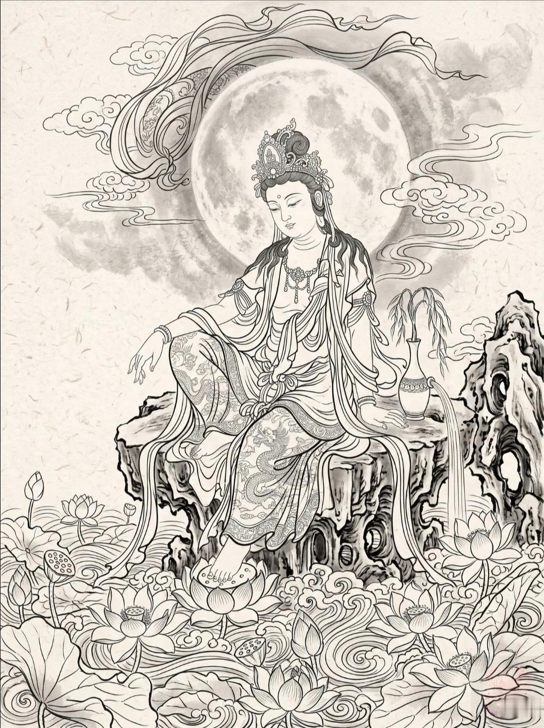 素材|白描工笔:线条里的东方禅意美学，韵味十足传递正能量 传统文化 绘画