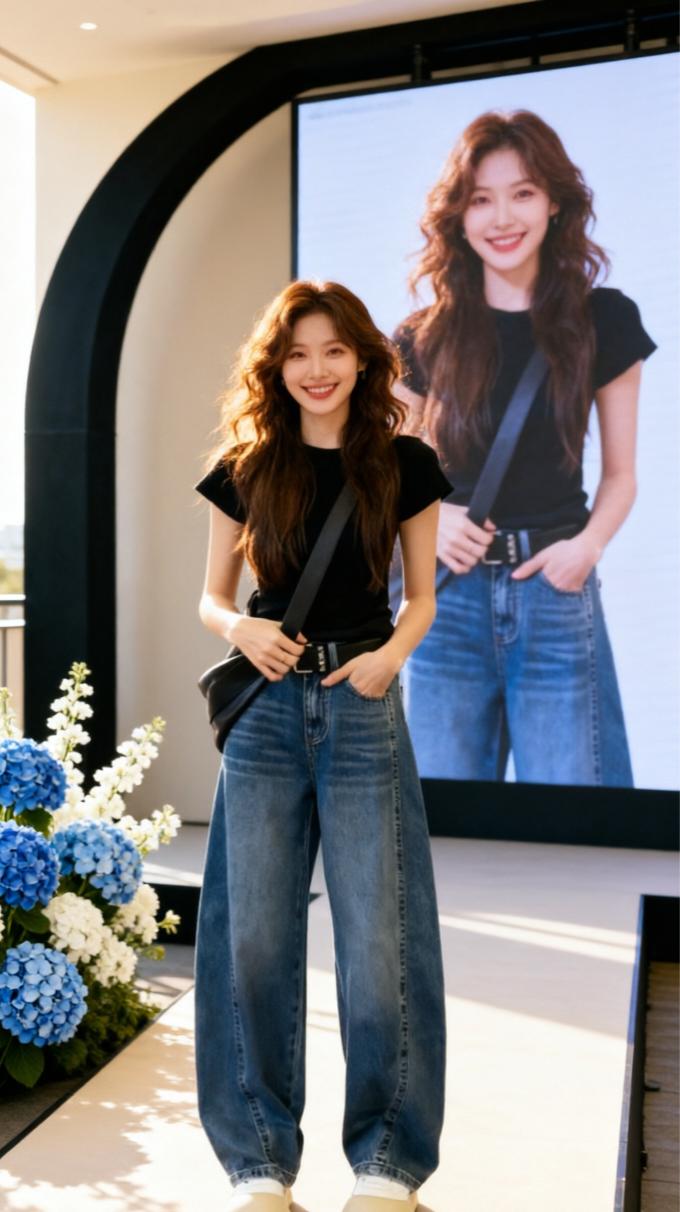 刘雯直筒牛仔裤 穿搭灵感制造机 审美提升穿搭 阔腿牛仔 牛仔宽腿裤
